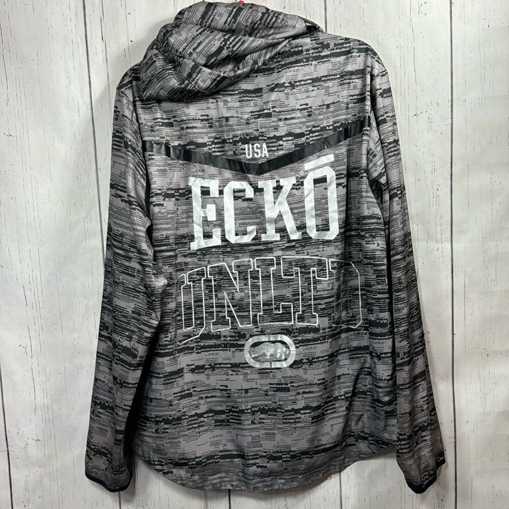 Ecko Unlimited Mens Y2K Hoodie Zip Up Sweatshirt Jacket Rhino Gray Black